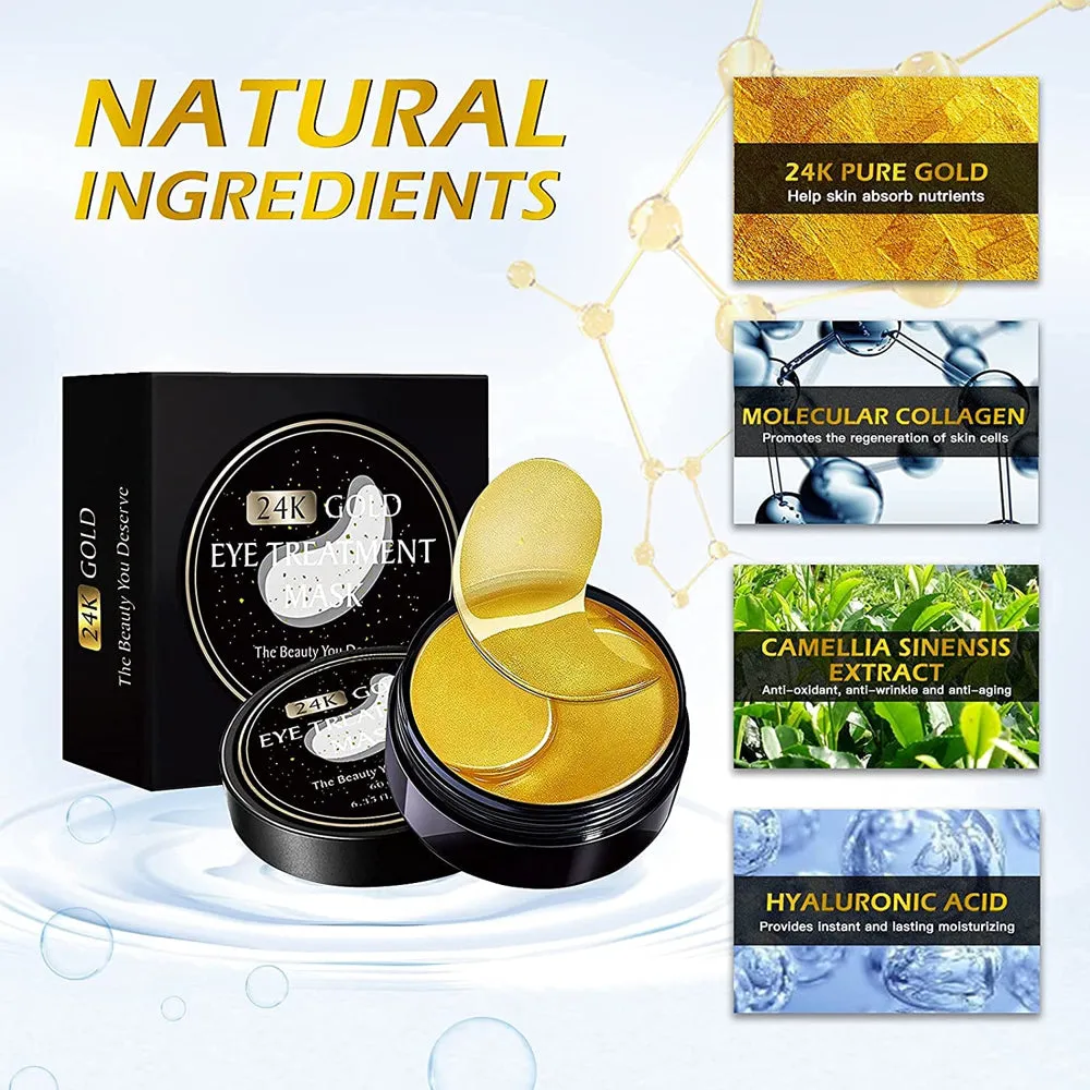 24K Gold Eye Mask, 30 Pairs Collagen under Eye Patches, Eye Treatment Mask, under Eye Bags Treatment, under Eye Masks for Puffy Eyes, Anti-Aging,Anti-Wrinkle&Fine Lines, under Eye Dark Circles