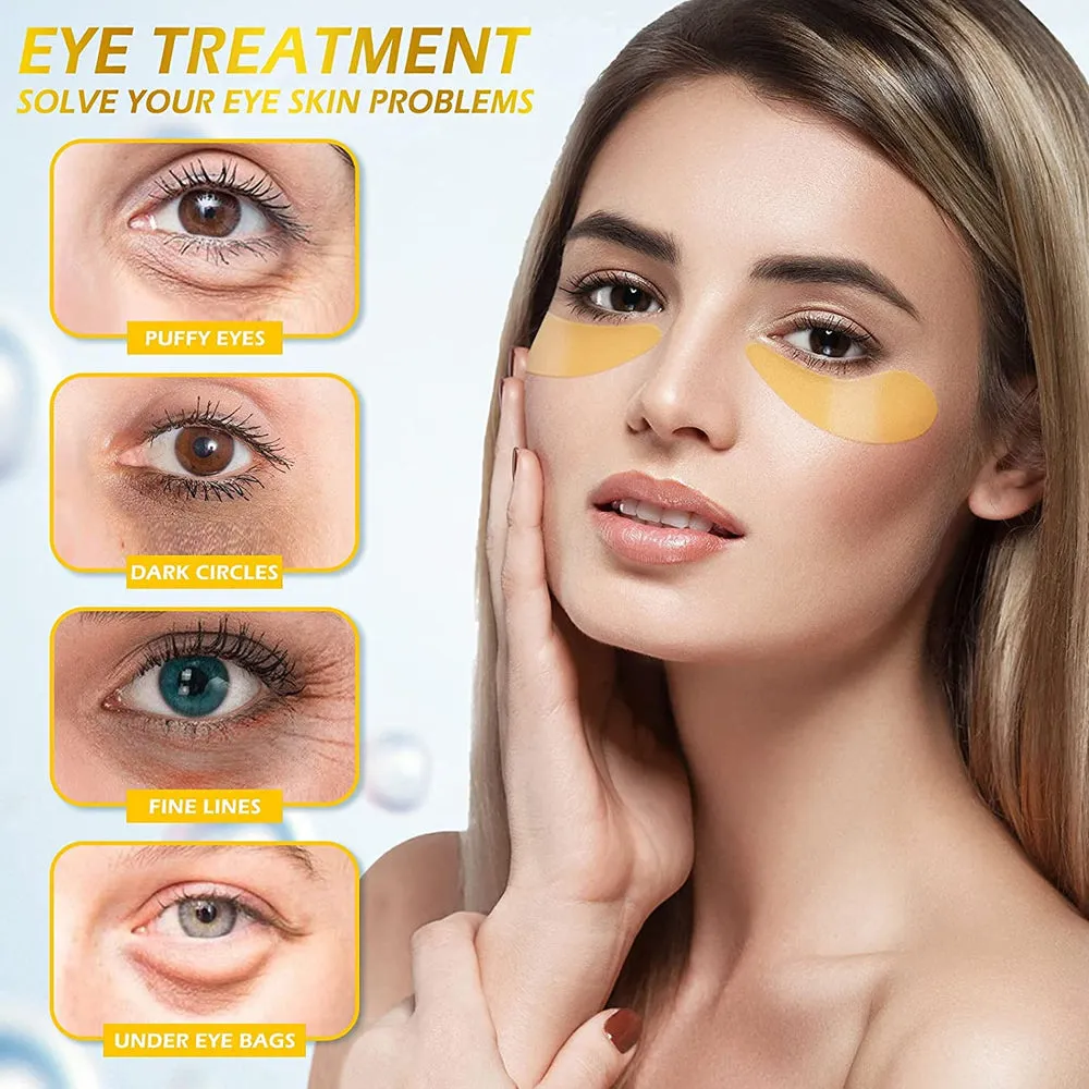 24K Gold Eye Mask, 30 Pairs Collagen under Eye Patches, Eye Treatment Mask, under Eye Bags Treatment, under Eye Masks for Puffy Eyes, Anti-Aging,Anti-Wrinkle&Fine Lines, under Eye Dark Circles