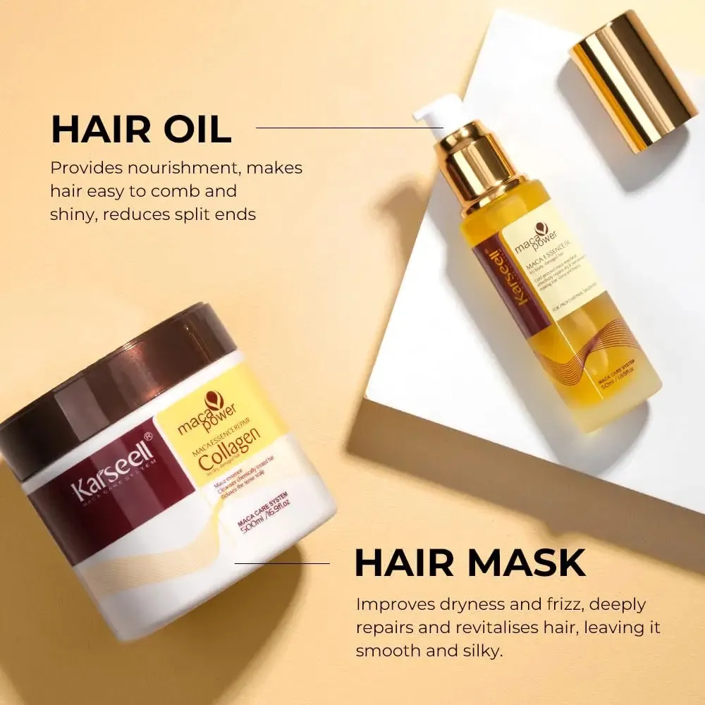 KARSEELL Maca Essence Power Collagen Hair Mask 500 ML & Argan Oil 50 ML Repair Set