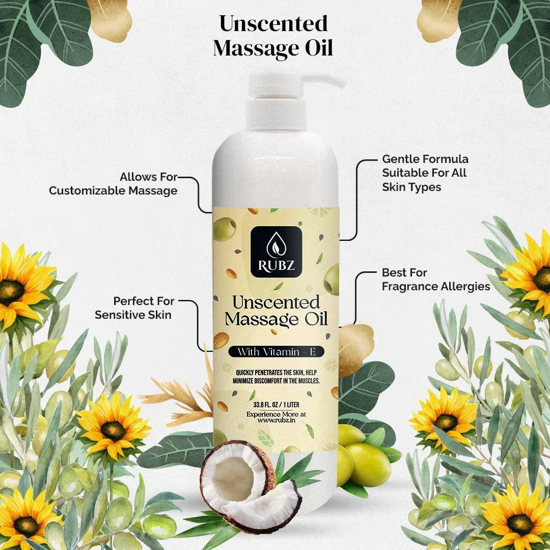 Rubz Unscented White Body Massage Oil | Moisturizing & Nourishing Body Massage Oil for Men & Women | Best for Aromatherapy & Full Body Spa | 1 Litre