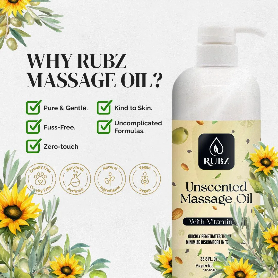 Rubz Unscented White Body Massage Oil | Moisturizing & Nourishing Body Massage Oil for Men & Women | Best for Aromatherapy & Full Body Spa | 1 Litre